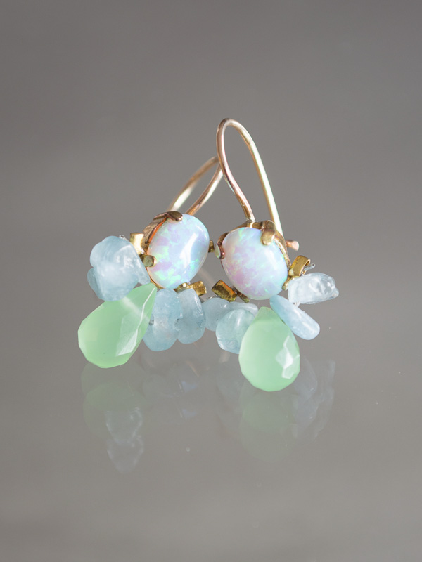 oorbellen Bee opaal, aquamarijn, groen kristal